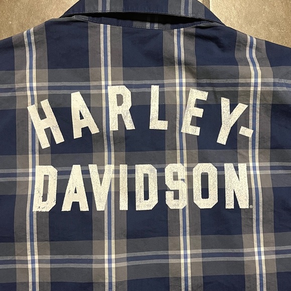 Harley-Davidson Navy and White Plaid Button Down Shirt, good condition - Picture 5 of 5